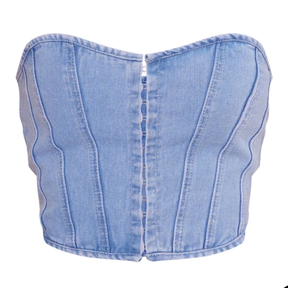Pretty Little Thing- Light Blue Wash Denim Hook And Eye Structured Corset
